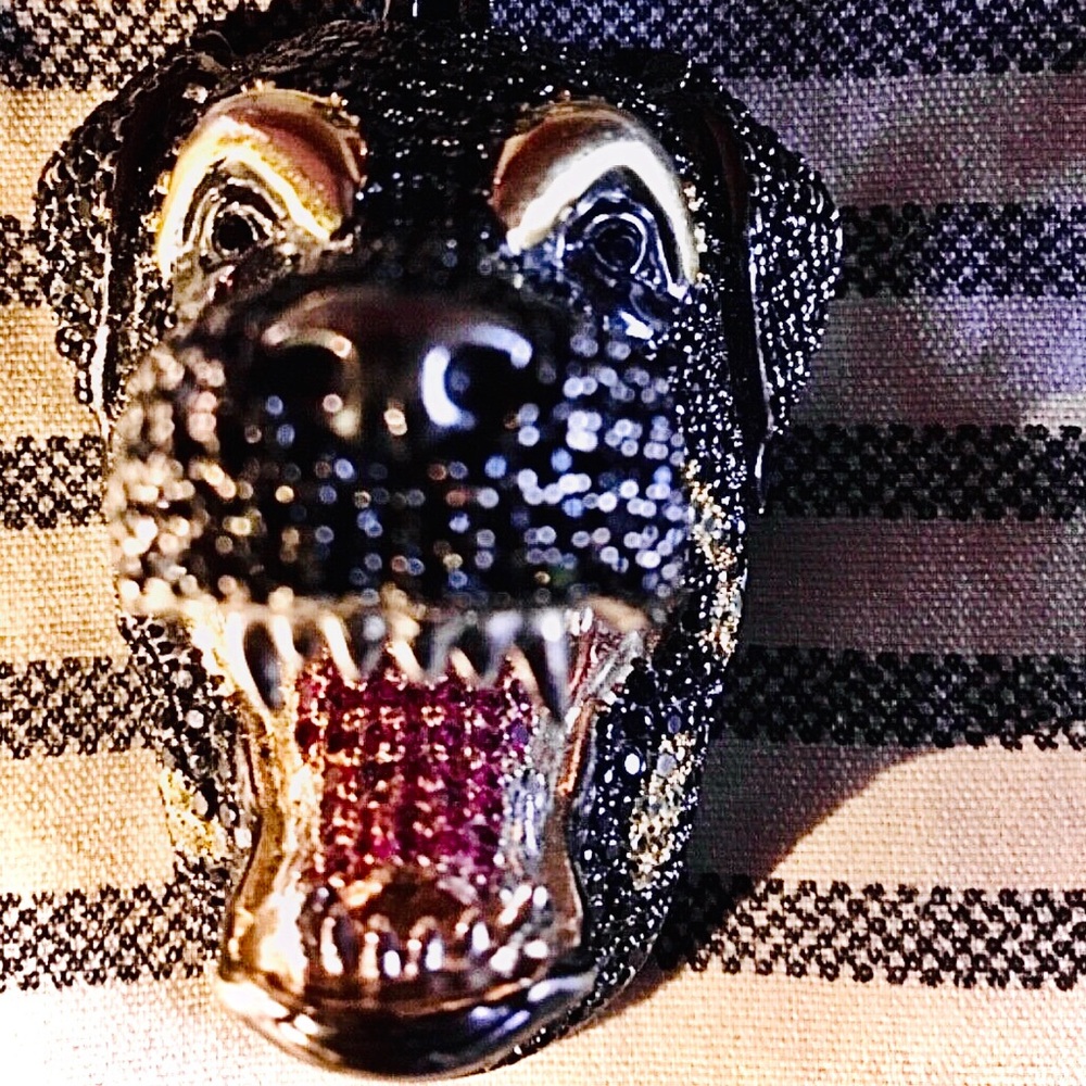 Dog pendant 3D iced out black diamonds